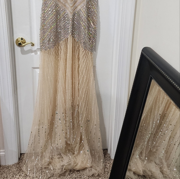 Beaded Halter Neckline Mermaid Dress - Stunning Tulle Evening Prom Dress - Picture 7 of 11